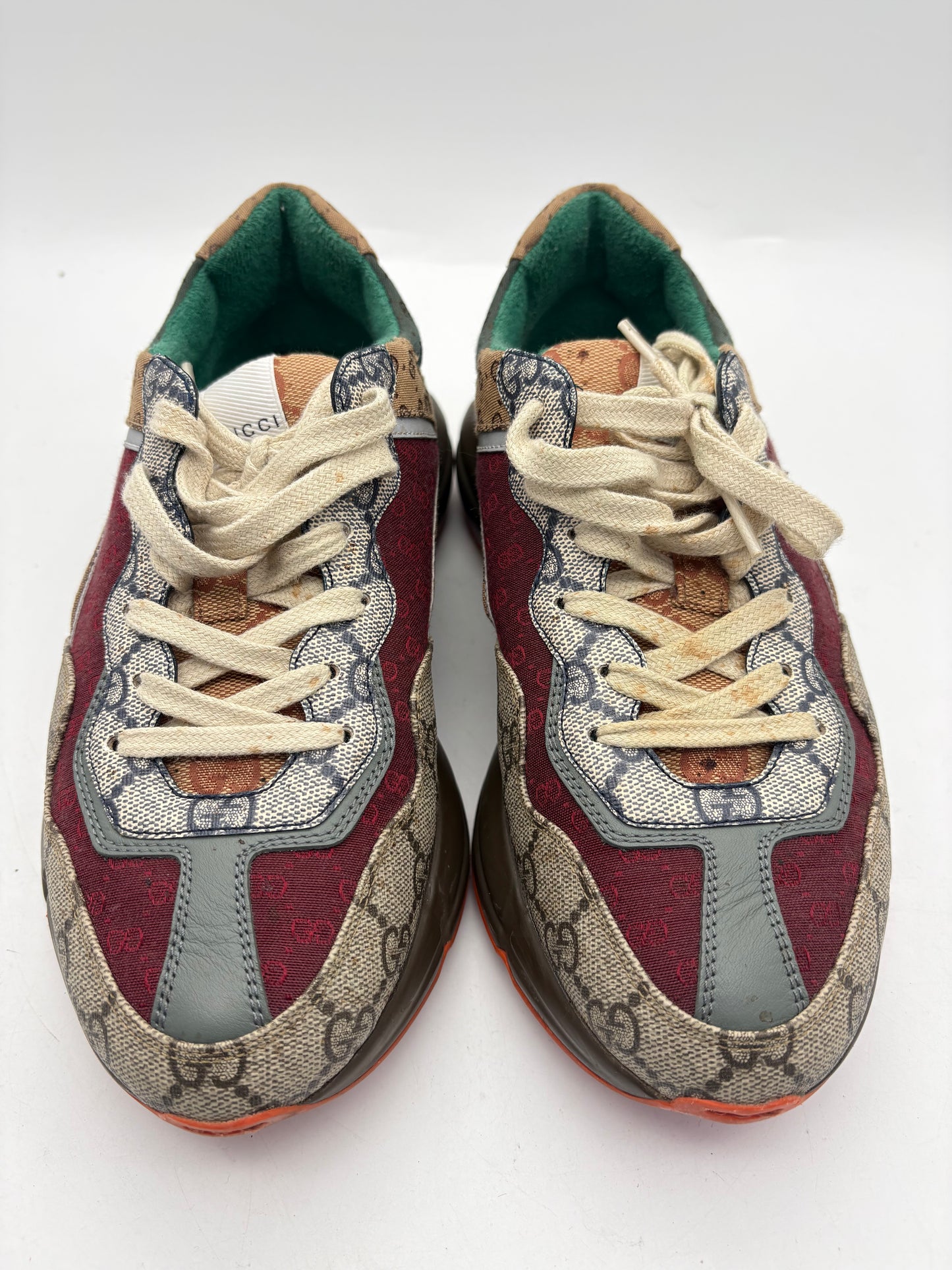Gucci Rhyton GG Logo Leather Low Top Lace Up Sneakers