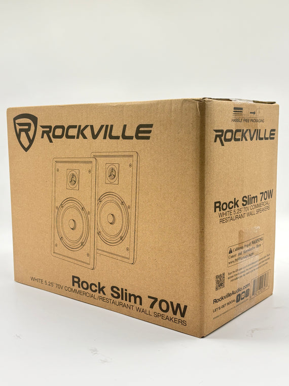 Rockville Rock Slim 70W 70V Commercial Slim Wall Speaker White New