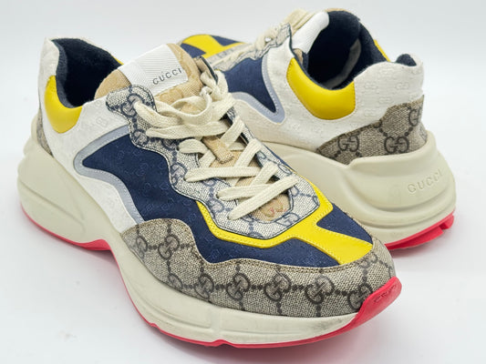 Gucci GG Rhyton Sneakers Beige White Yellow Men's Designer Shoes