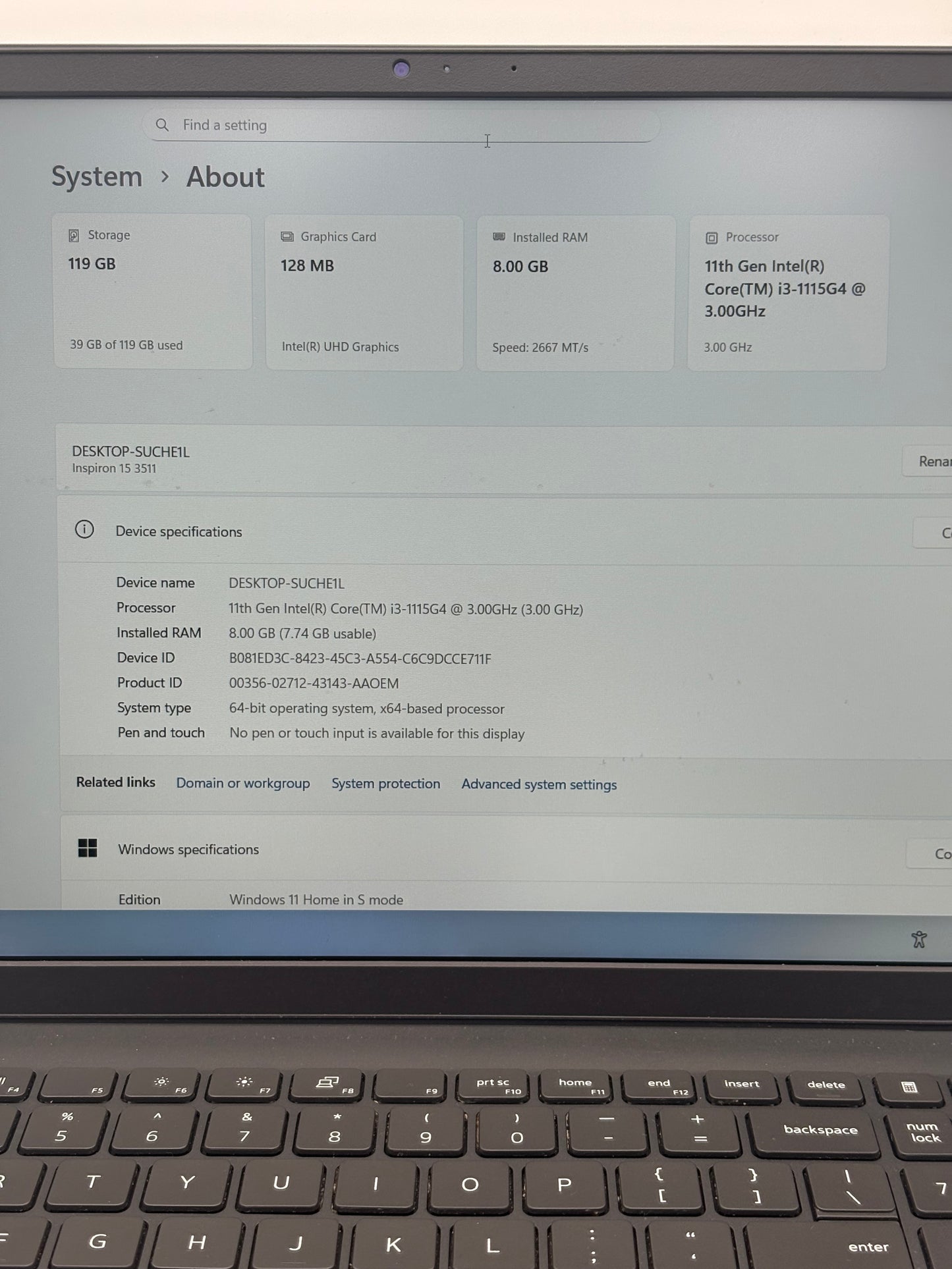 Dell Inspiron 15 3511 15" Core i3 11th Gen 8GB RAM 128GB SSD Black Laptop