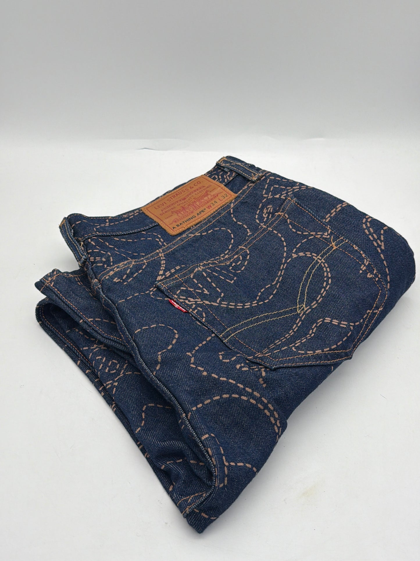 Levi’s x A Bathing Ape BAPE 501 '93 Camo Jeans Indigo Blue W34 L32 Pre-Owned Excellent