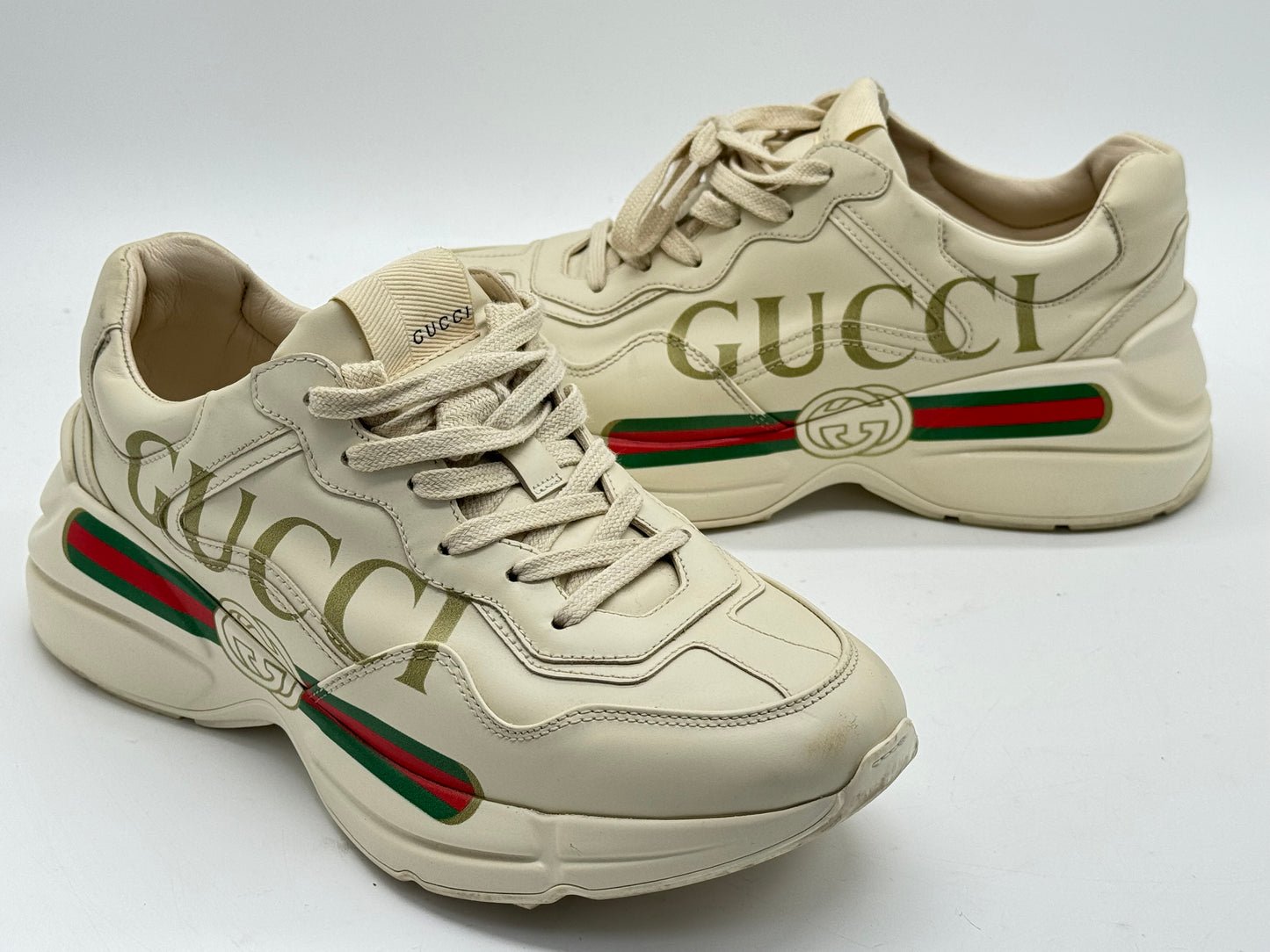 Gucci Rhyton Vintage Logo Sneakers Ivory Leather Chunky Designer Shoes
