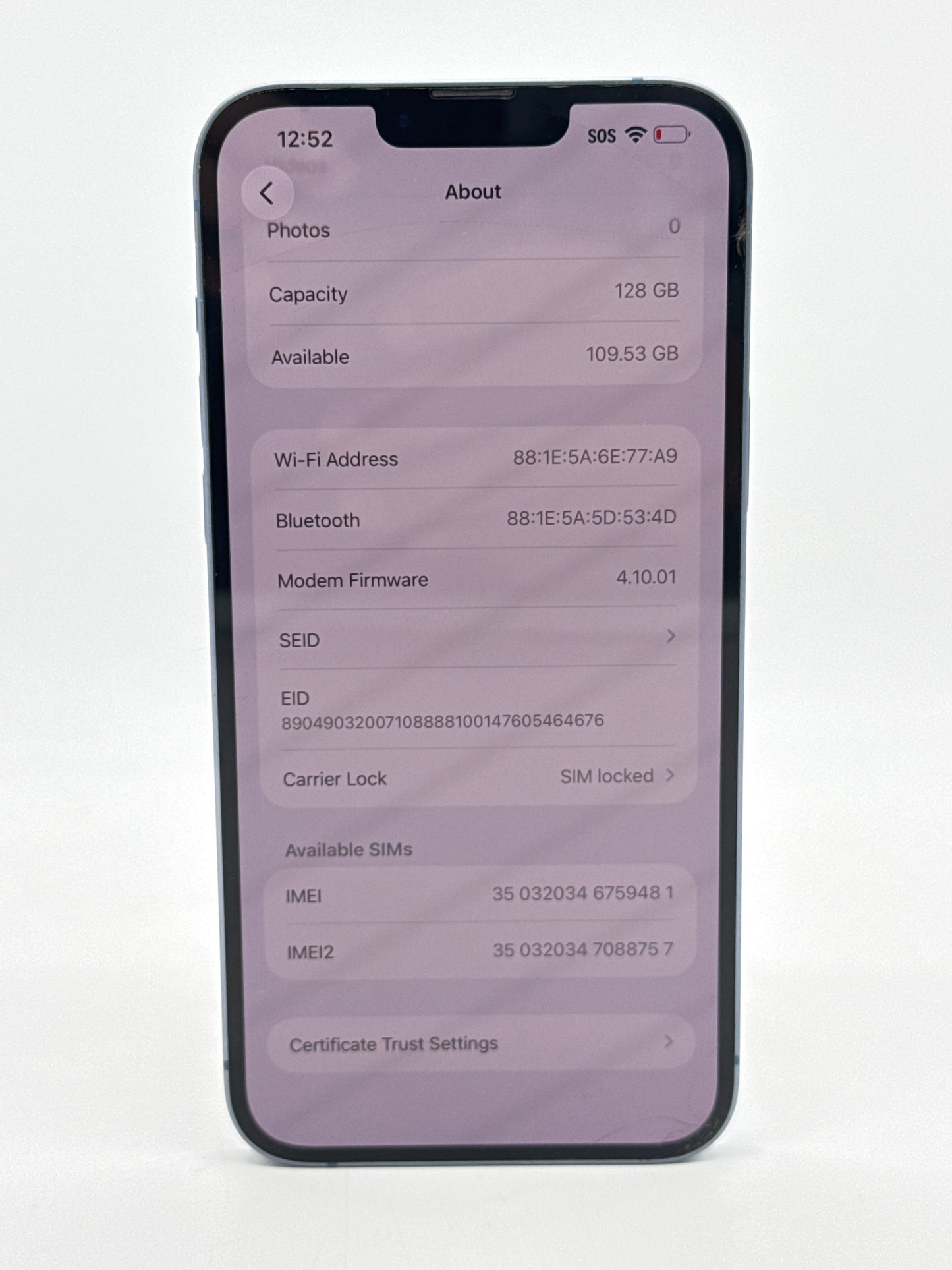 T-Mobile Apple iPhone 14 Plus A2632 128GB Blue Screen Crack & 79%BH Service Battery