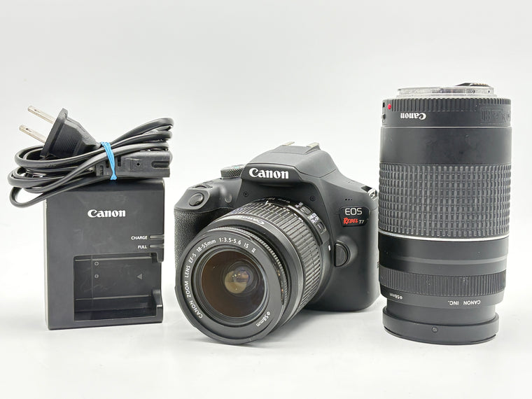 Canon EOS Rebel T7 24.1MP DSLR Camera Black w/ 18-55mm & 75-300mm Lenses