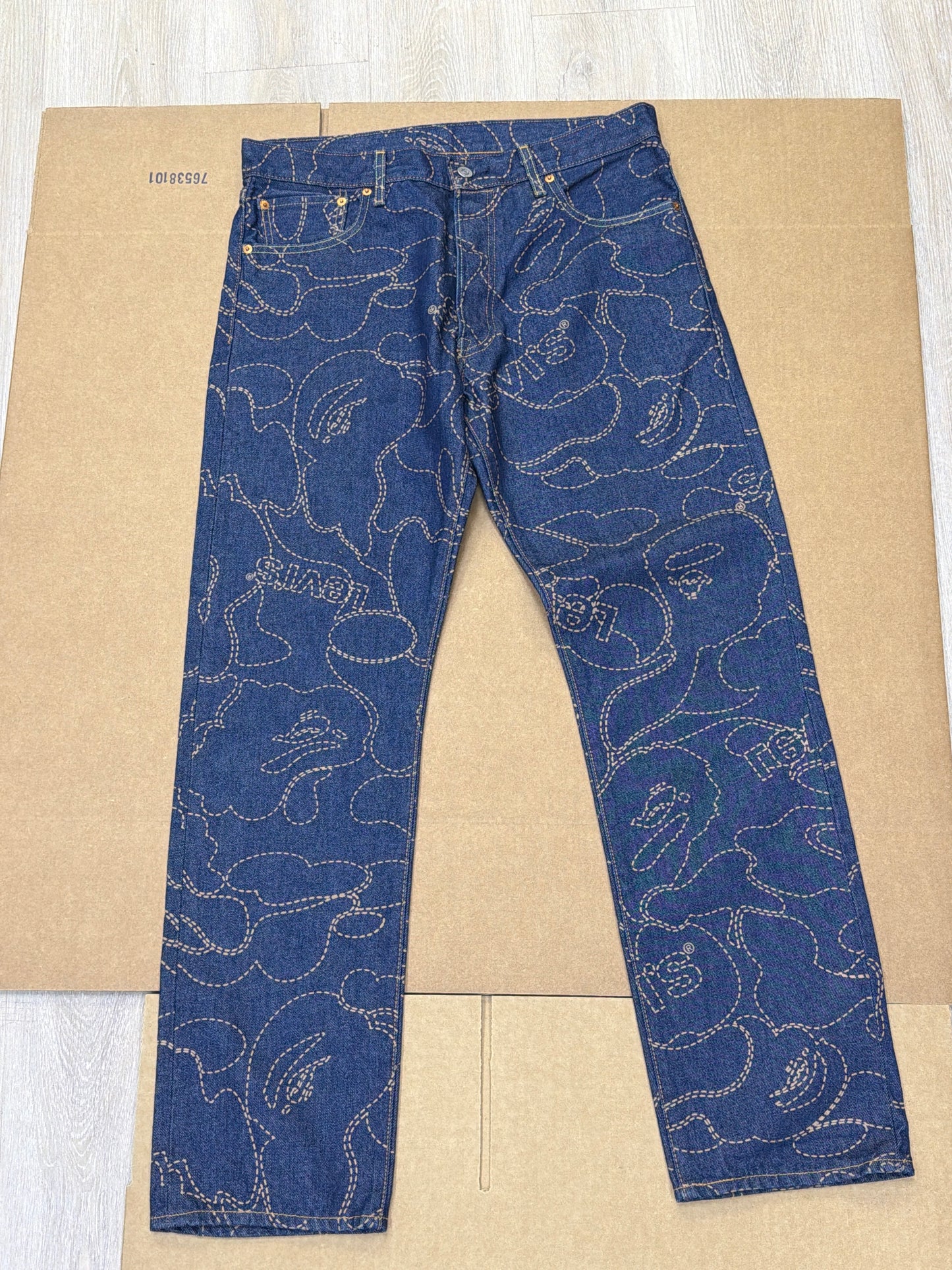 Levi’s x A Bathing Ape BAPE 501 '93 Camo Jeans Indigo Blue W34 L32 Pre-Owned Excellent