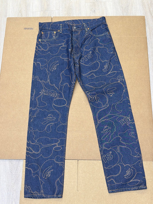 Levi’s x A Bathing Ape BAPE 501 '93 Camo Jeans Indigo Blue W34 L32 Pre-Owned Excellent