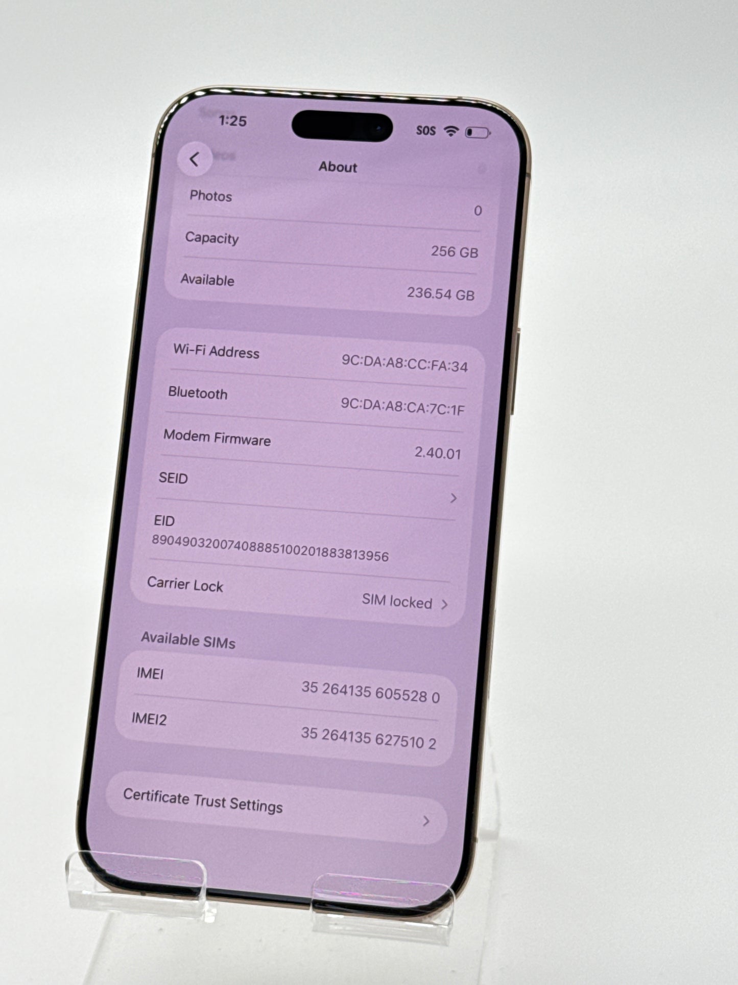 AT&T Apple iPhone 16 Pro Max A3084 256GB Desert Titanium 92% BH - Face ID Issue