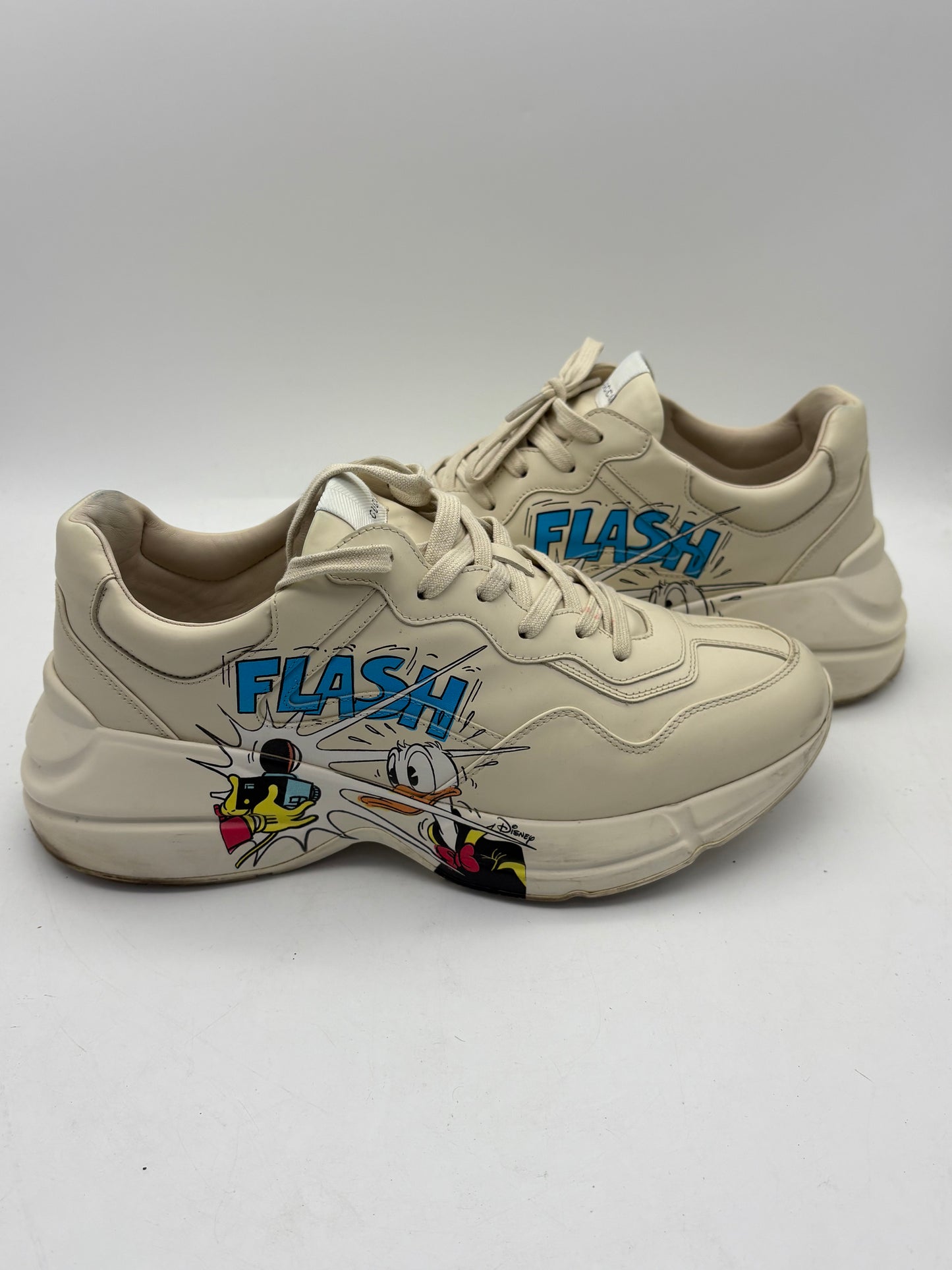 Gucci Rhyton Disney Donald Duck Flash Shoes Men's Luxury Shoes White Used With Box