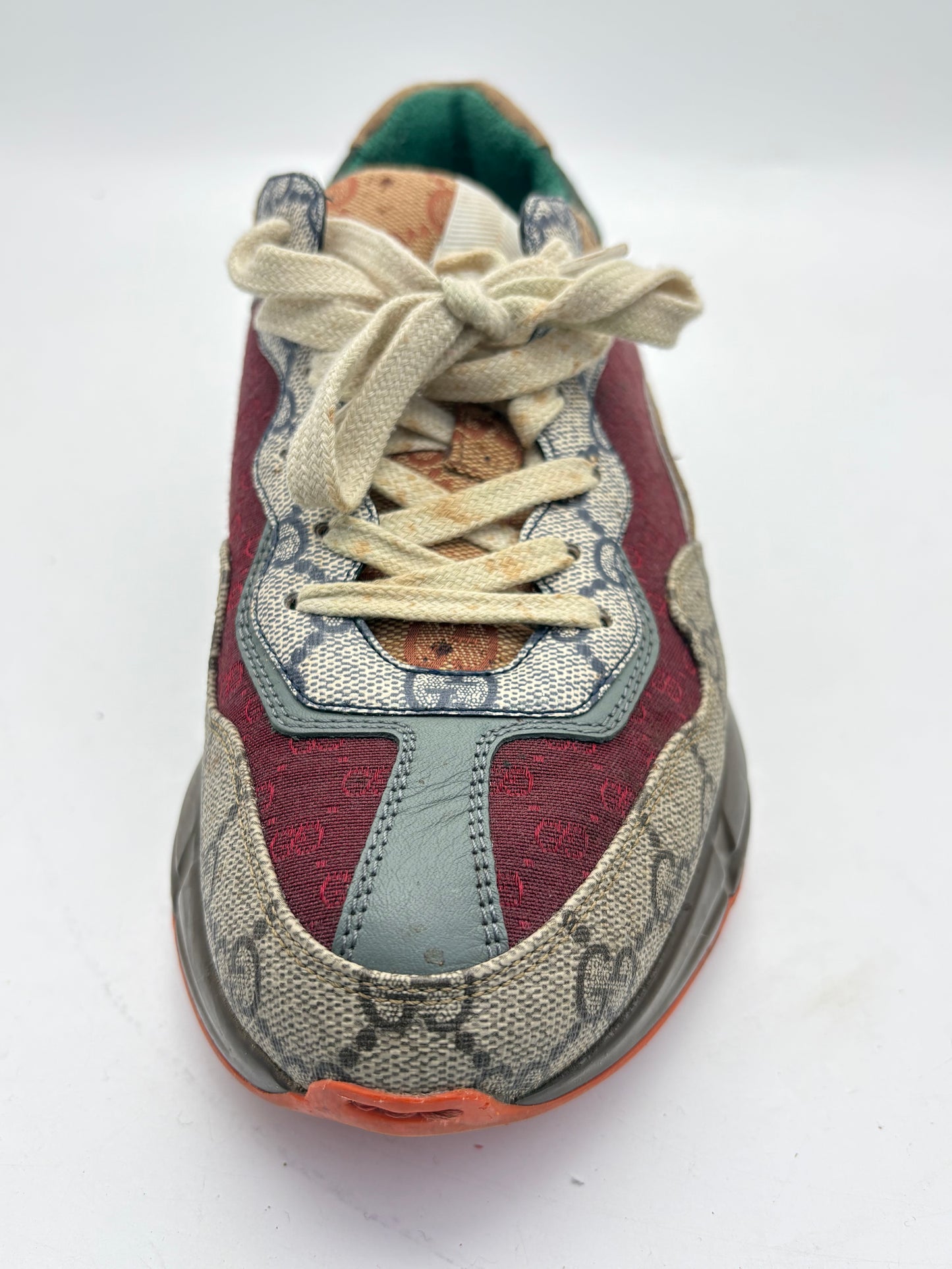 Gucci Rhyton GG Logo Leather Low Top Lace Up Sneakers