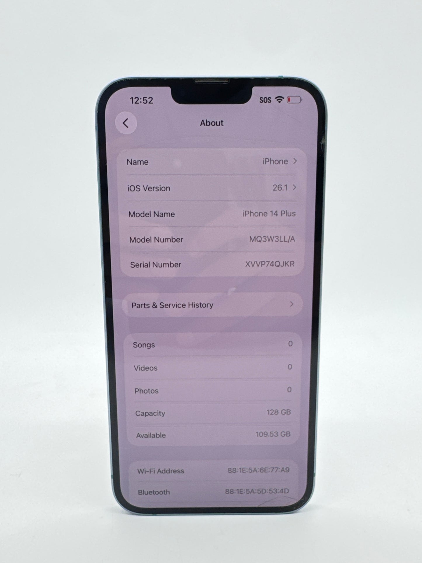 T-Mobile Apple iPhone 14 Plus A2632 128GB Blue Screen Crack & 79%BH Service Battery