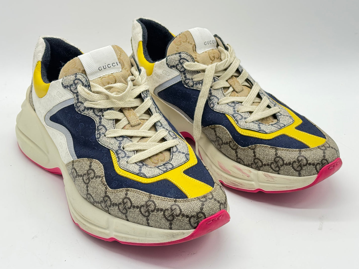 Gucci GG Rhyton Sneakers Beige White Yellow Men's Designer Shoes