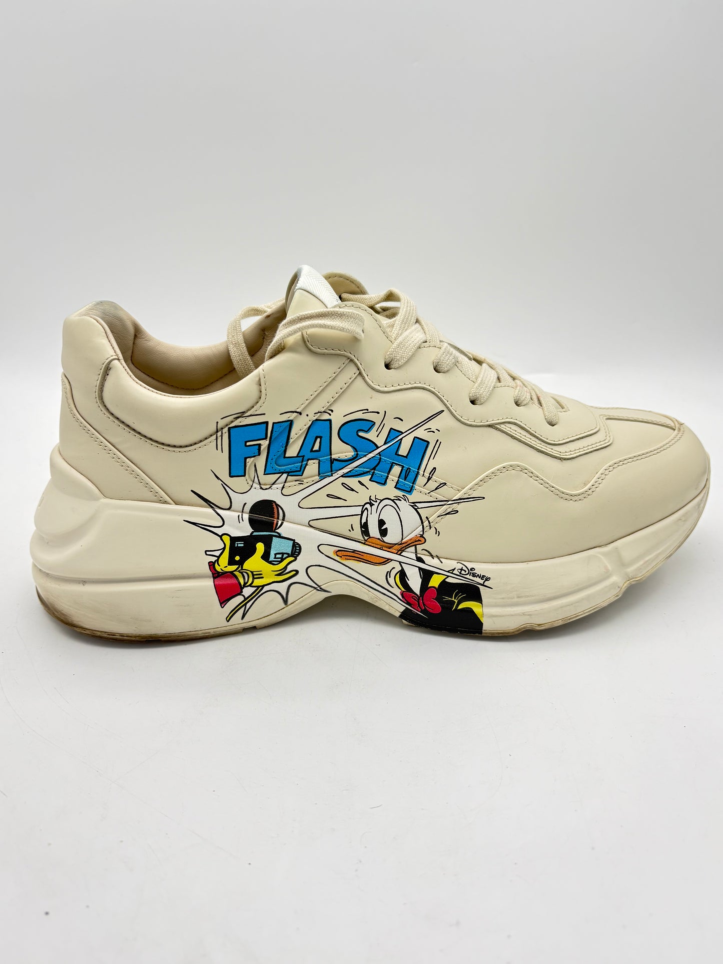 Gucci Rhyton Disney Donald Duck Flash Shoes Men's Luxury Shoes White Used With Box