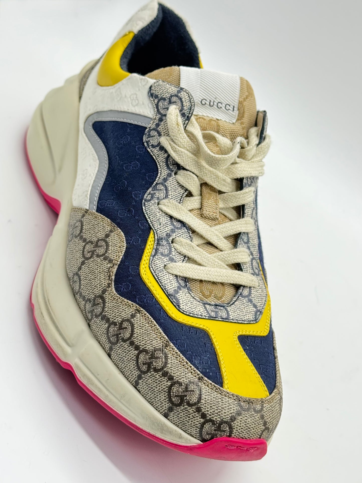 Gucci GG Rhyton Sneakers Beige White Yellow Men's Designer Shoes