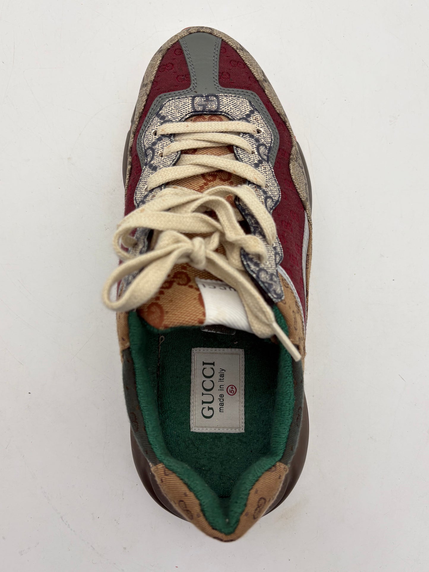 Gucci Rhyton GG Logo Leather Low Top Lace Up Sneakers