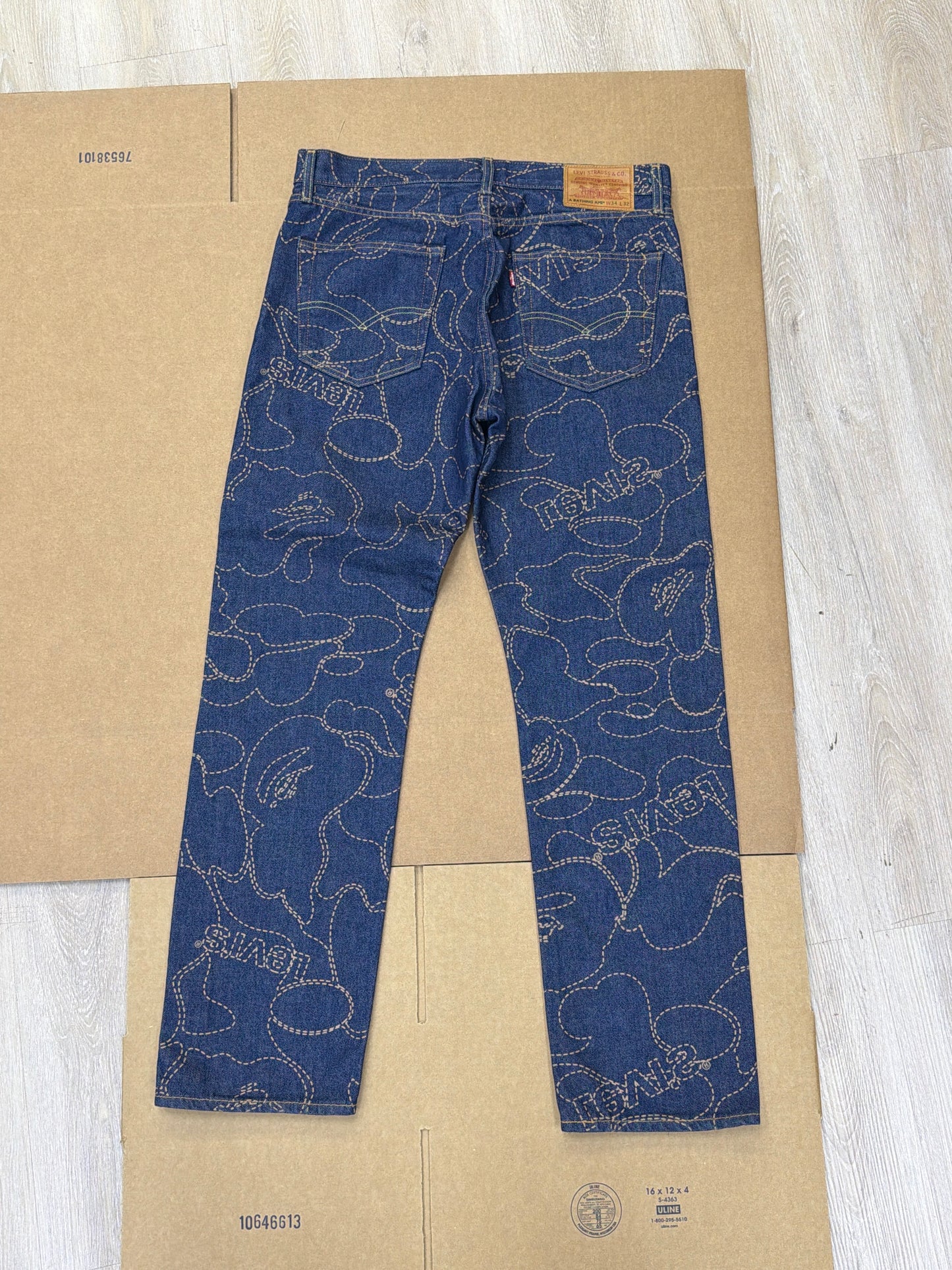 Levi’s x A Bathing Ape BAPE 501 '93 Camo Jeans Indigo Blue W34 L32 Pre-Owned Excellent