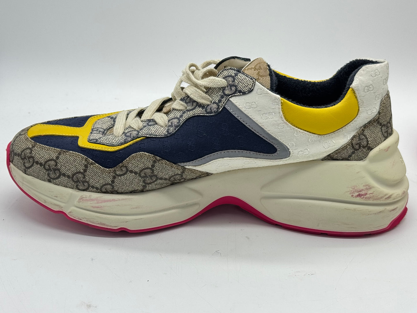 Gucci GG Rhyton Sneakers Beige White Yellow Men's Designer Shoes
