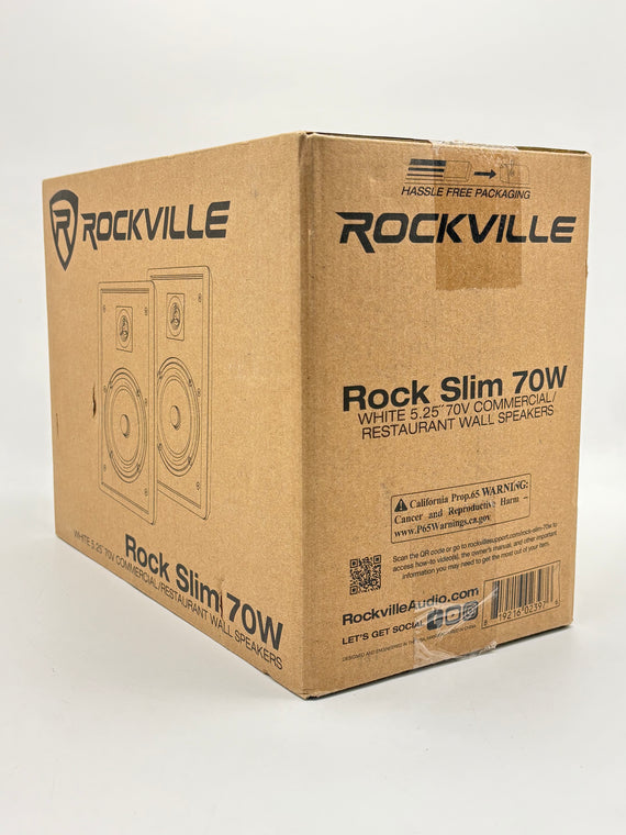 Pair Rockville RockSlim 70W White 5.25" 70v Commercial Restaurant Wall Speakers