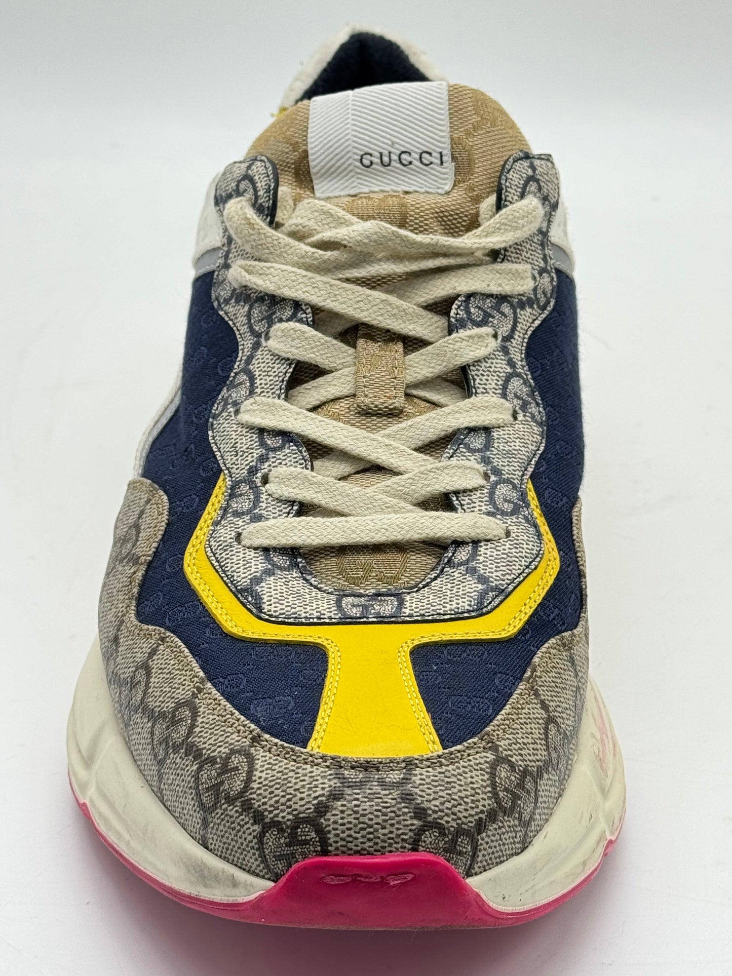 Gucci GG Rhyton Sneakers Beige White Yellow Men's Designer Shoes