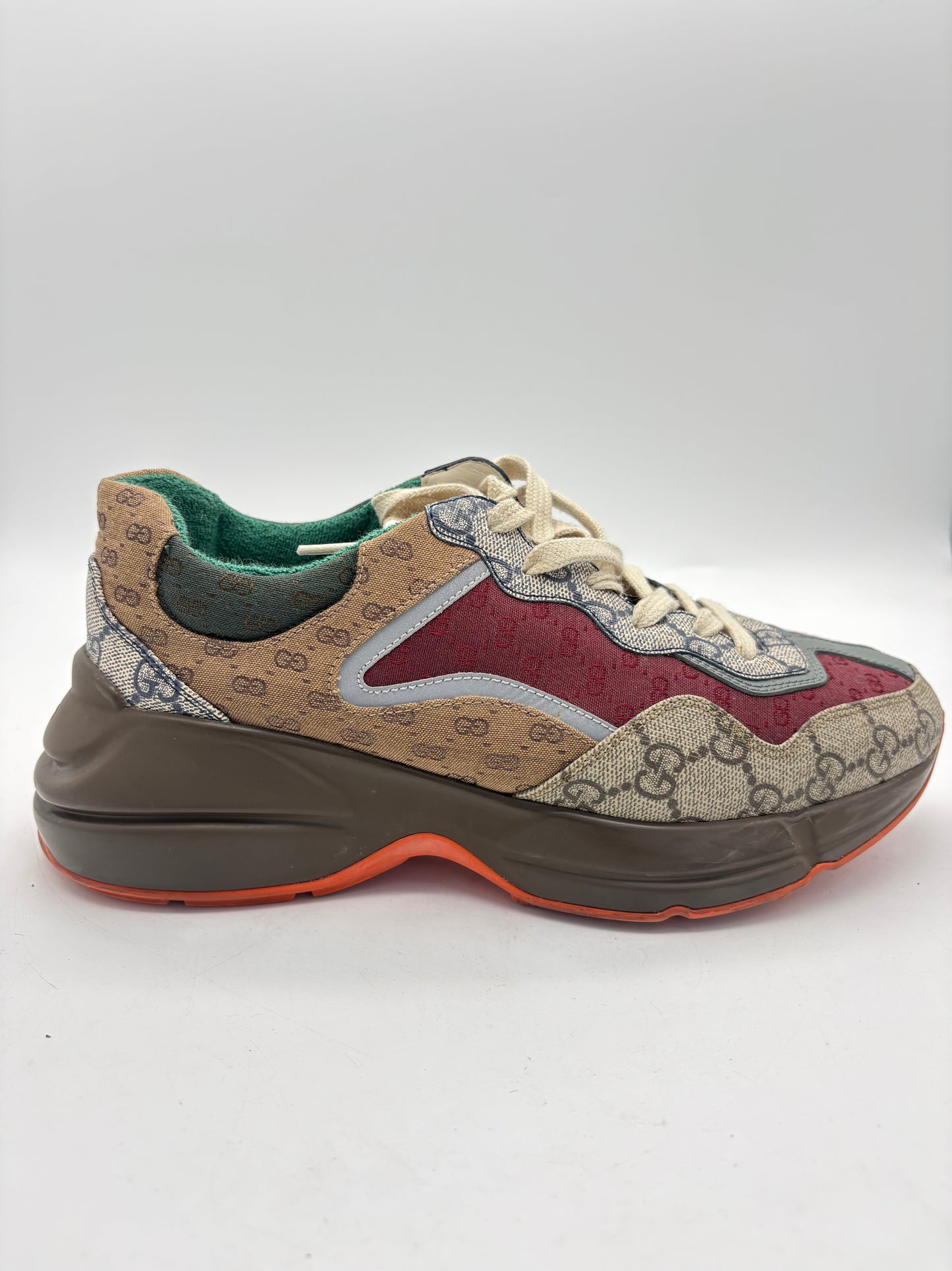 Gucci Rhyton GG Logo Leather Low Top Lace Up Sneakers