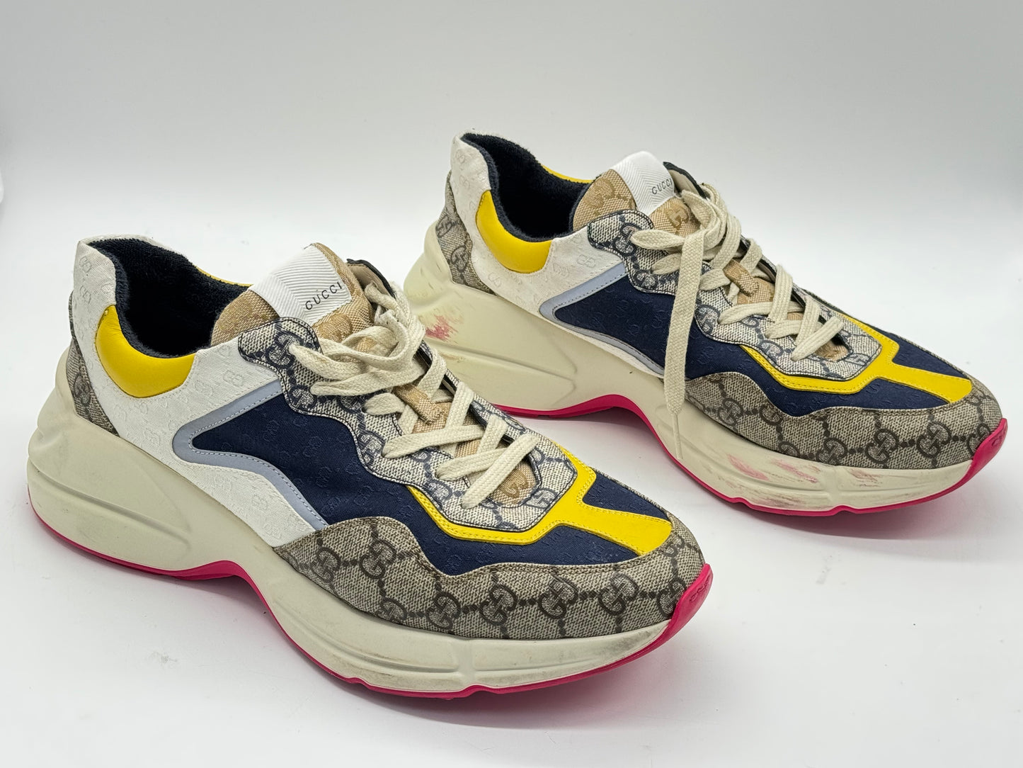 Gucci GG Rhyton Sneakers Beige White Yellow Men's Designer Shoes