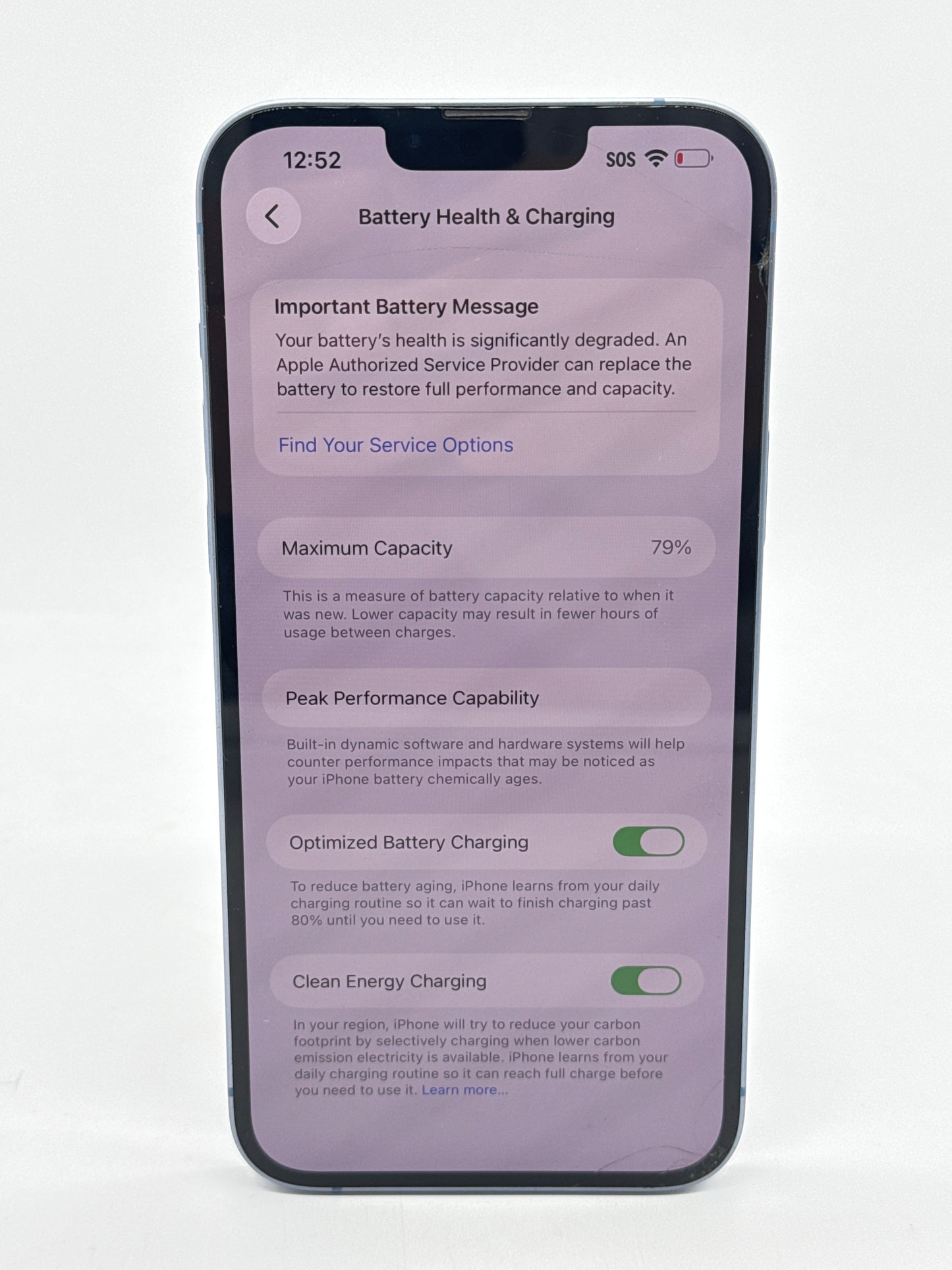T-Mobile Apple iPhone 14 Plus A2632 128GB Blue Screen Crack & 79%BH Service Battery