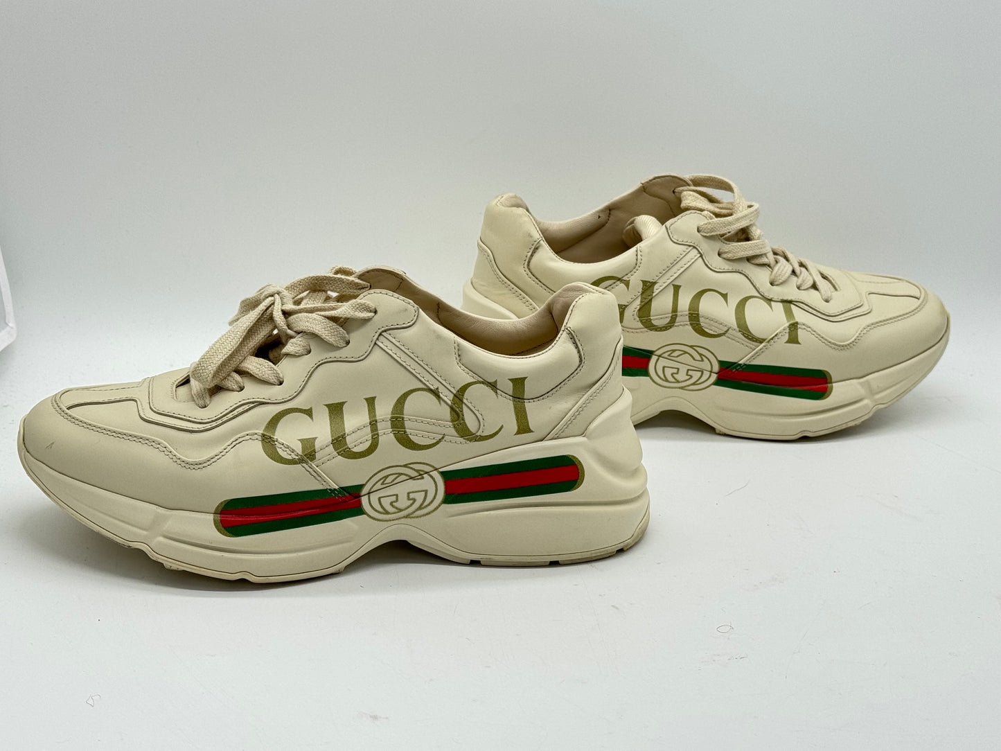 Gucci Rhyton Vintage Logo Sneakers Ivory Leather Chunky Designer Shoes