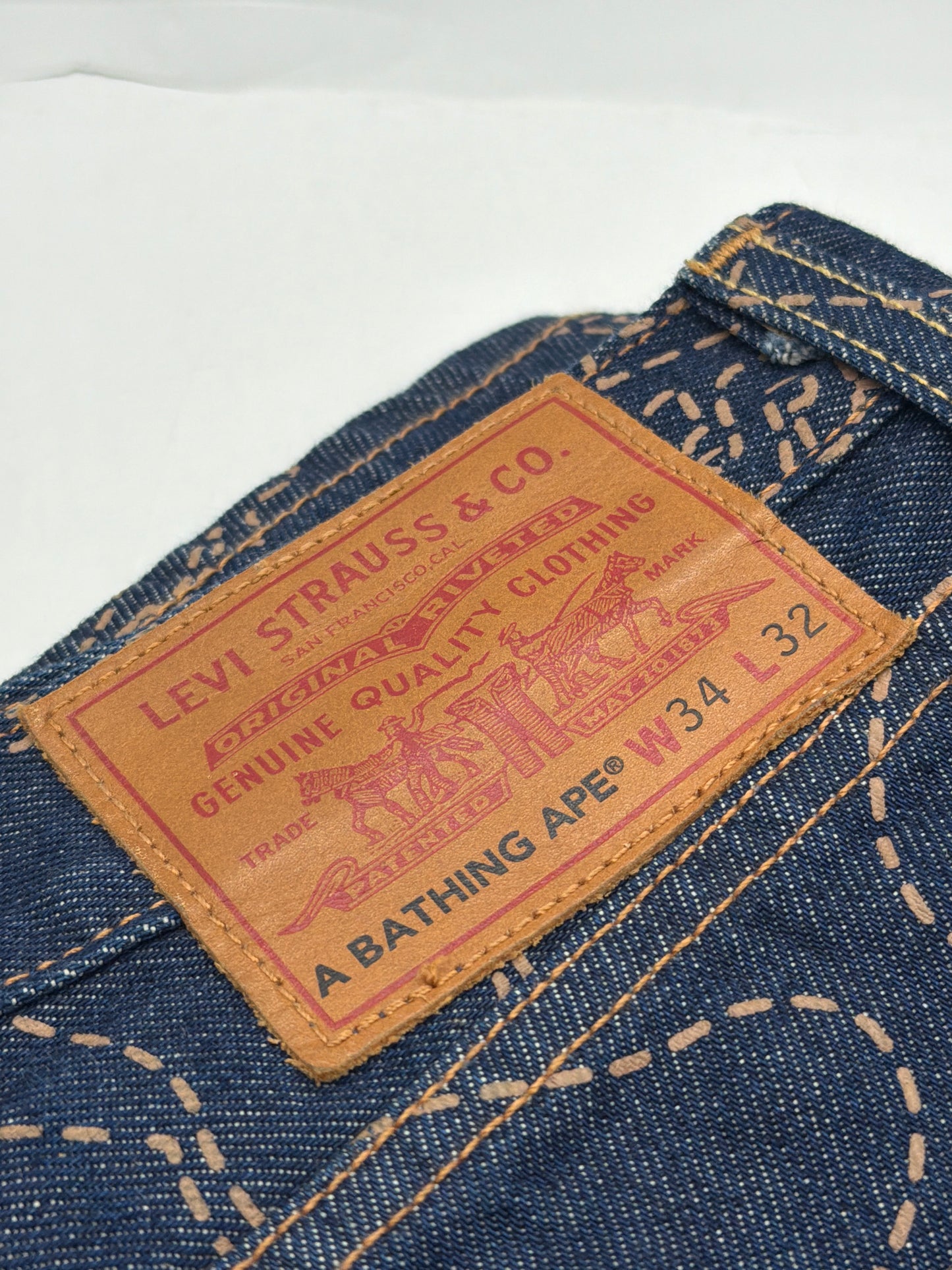 Levi’s x A Bathing Ape BAPE 501 '93 Camo Jeans Indigo Blue W34 L32 Pre-Owned Excellent