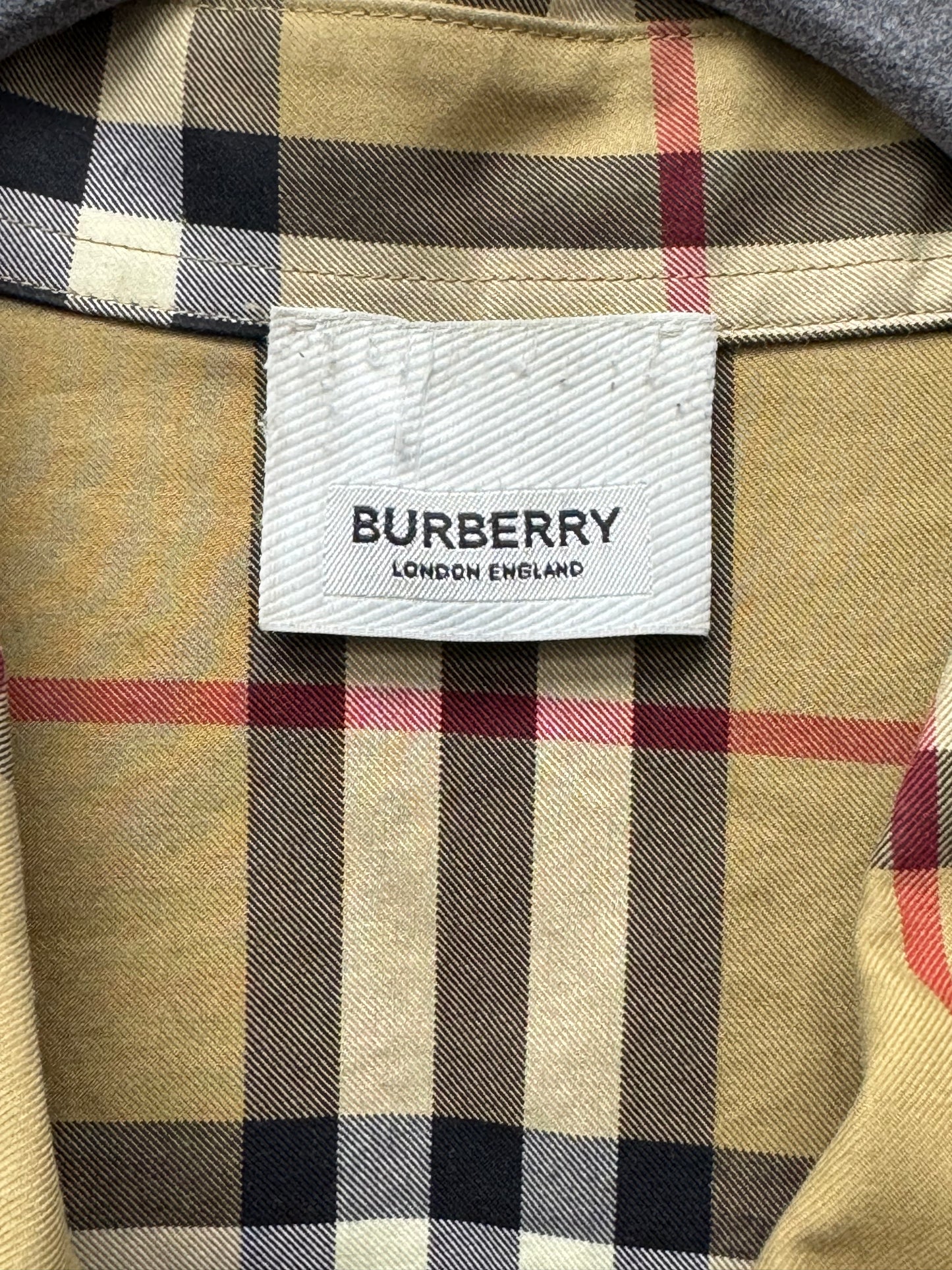 Burberry Contrast Panel Check Zip Cotton Shirt Jacket Beige Nova Check